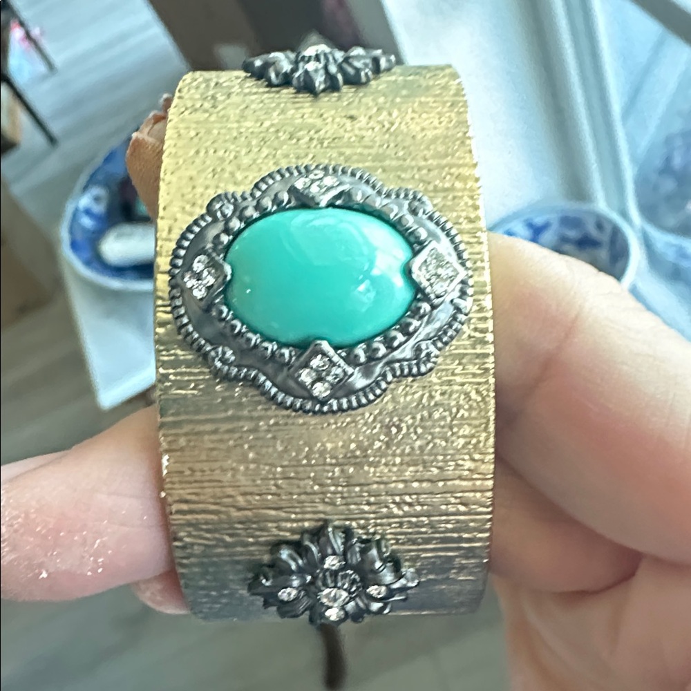 MX Gold Tone & Turquoise Cuff Bracelet